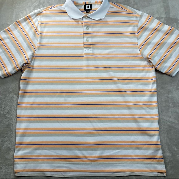Footjoy Orange White Grey Striped Polo Shirt Golf Men's Sz L - Picture 3 of 10